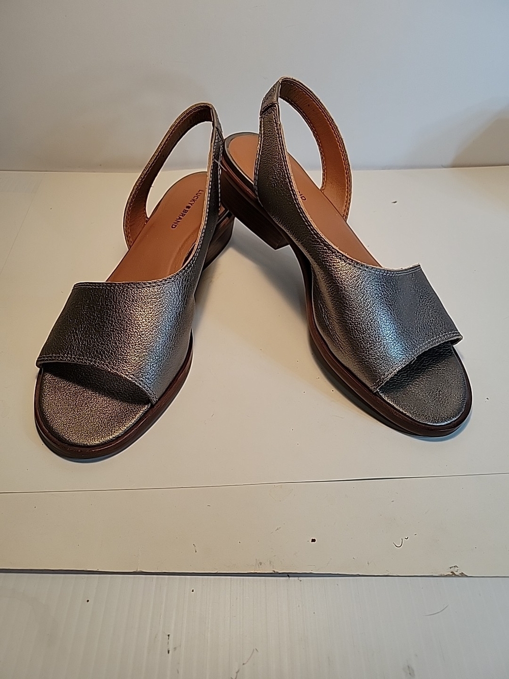 Lucky Brand Metallic Pewter Open-Toe Slingback Sandals Size 10 Safello